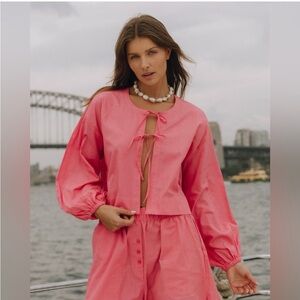 NWT Daily Drills Pink Poplin Tie Top in Pucker